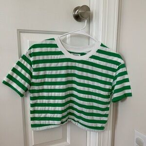 Jolie & Joy Green and White stripe crop top